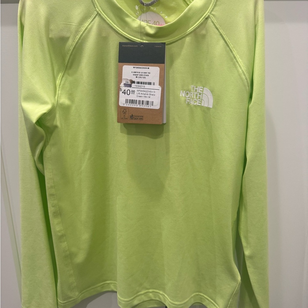 Youth The North Face Bright Green Long Sleeve Tee Medium